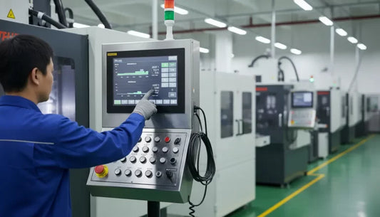 Ark CNC İstanbul tesisinde, modern CNC torna ve freze tezgahlarında üretilen fason parçaların dijital HMI ekranı ve teknik çizimlerle süreç takibi anı detay fotoğrafı.
