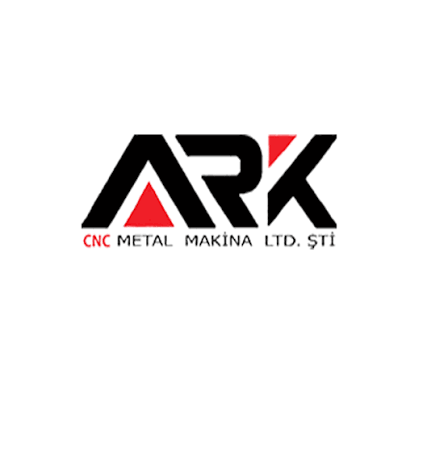 Ark CNC Metal Makina Ltd. Şti. firmasının kurumsal logosu; siyah ve kırmızı renklerde stilize edilmiş ARK yazısı, altında CNC, metal, makina ve LTD. ŞTİ. metinleri yer alan, beyaz arka plan üzerinde resmi marka amblemi.